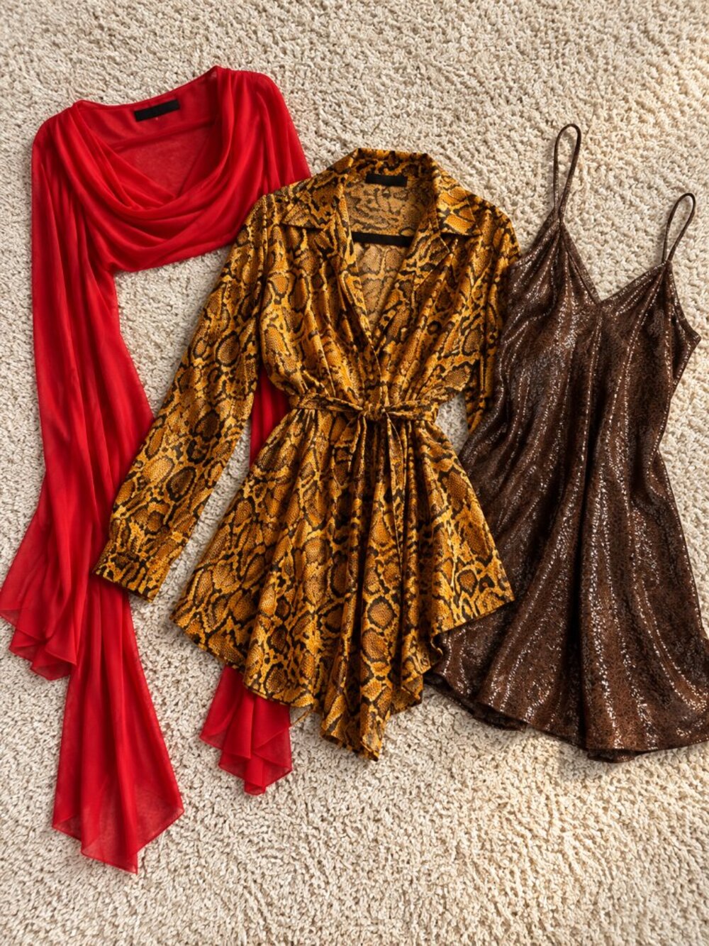 AKIRA & Co. Outfit Bundle Size M – Leopard Dress, Slip Dress & Crop Top